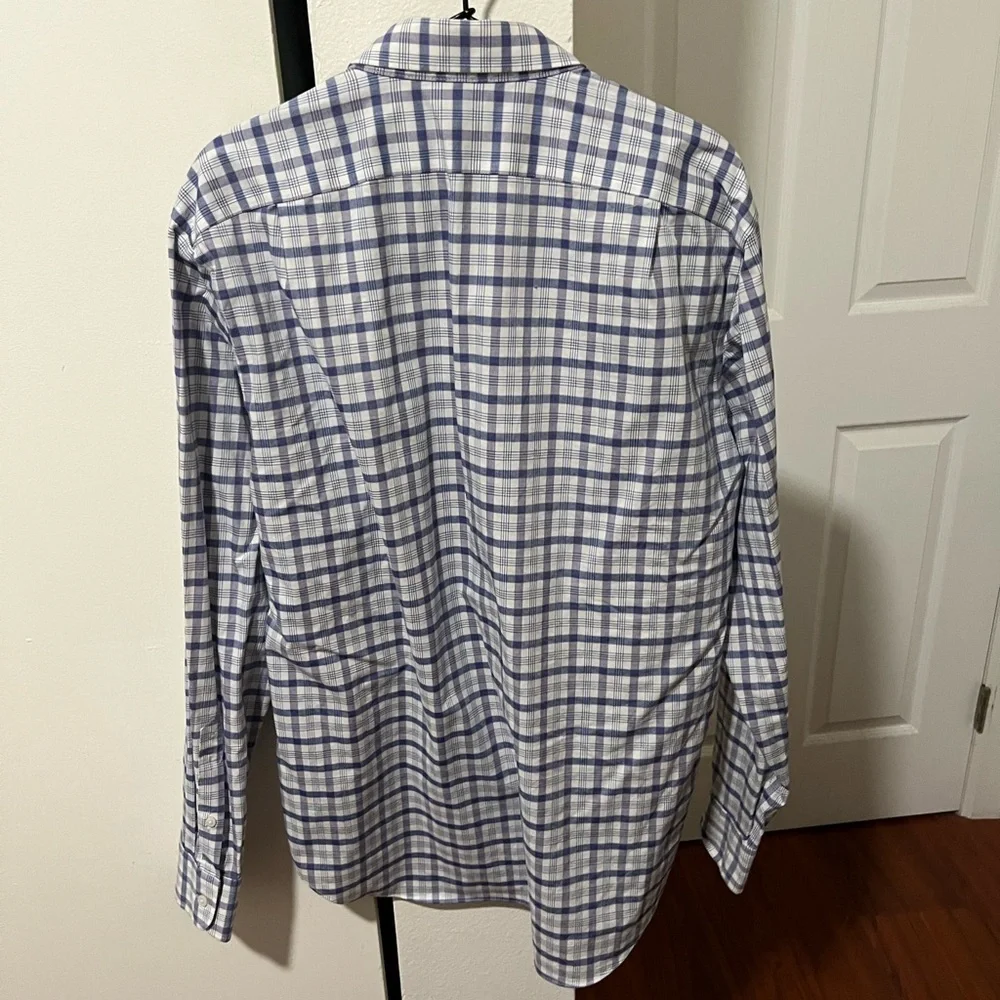 J. Crew Blue and White Plaid Men's Dress Shirt